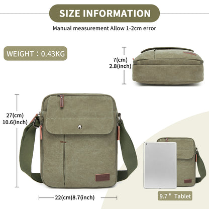 Kono Canvas Crossbody Shoulder Bag– Multi-Pocket Messenger Bag