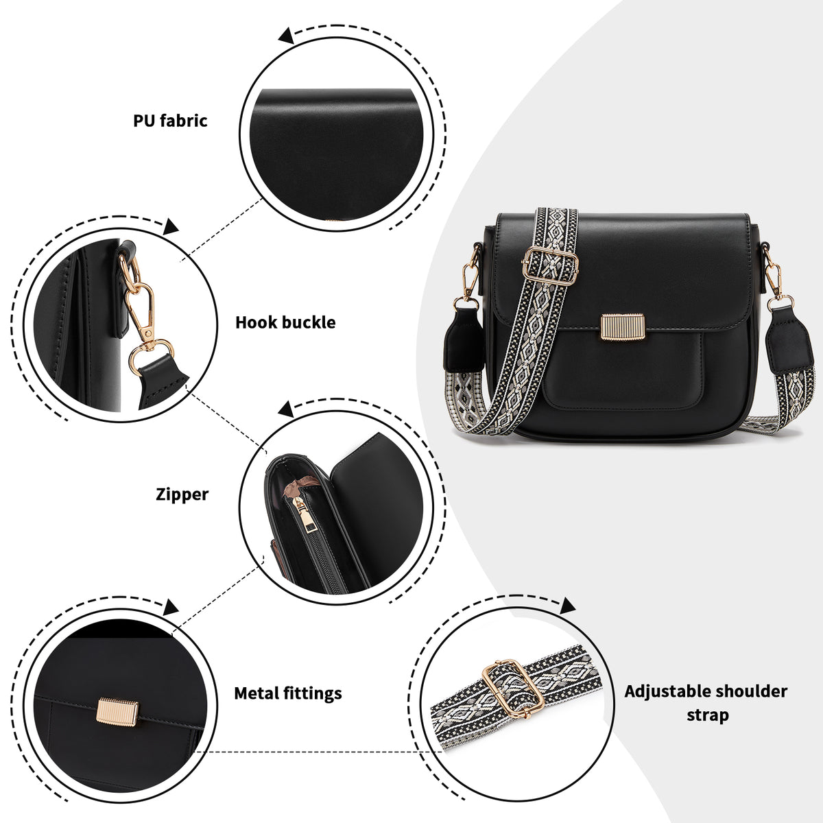 Miss Lulu Chic Fashion PU Crossbody Shoulder Bag