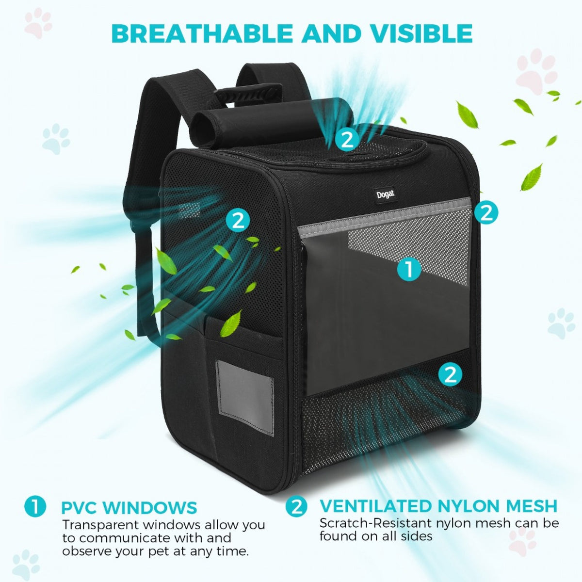 Dogat Foldable And Durable Pet Backpack Carrier Travel Bag for Cats and Small