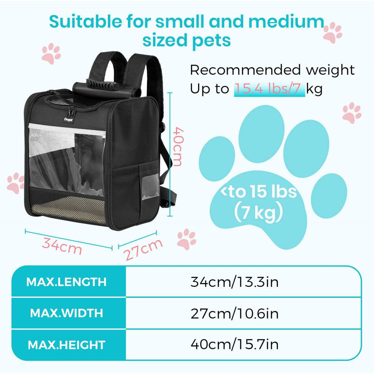 Dogat Foldable And Durable Pet Backpack Carrier Travel Bag for Cats and Small