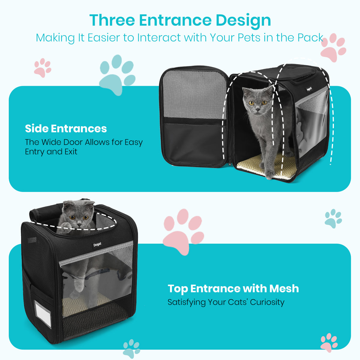 Dogat Foldable And Durable Pet Backpack Carrier Travel Bag for Cats and Small