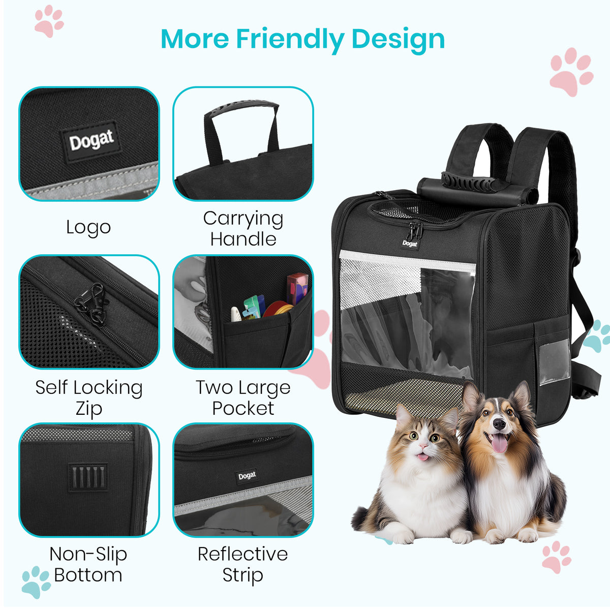 Dogat Foldable And Durable Pet Backpack Carrier Travel Bag for Cats and Small