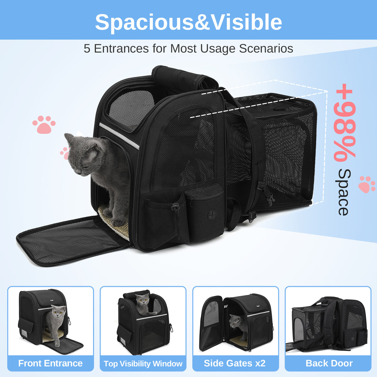 Dogat Expandable And Foldable Pet Backpack Carrier