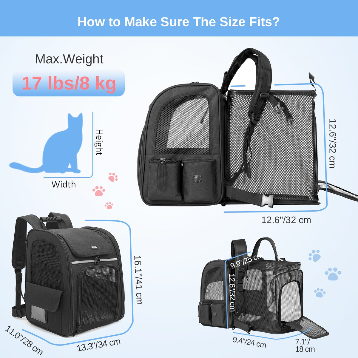 Dogat Expandable And Foldable Pet Backpack Carrier