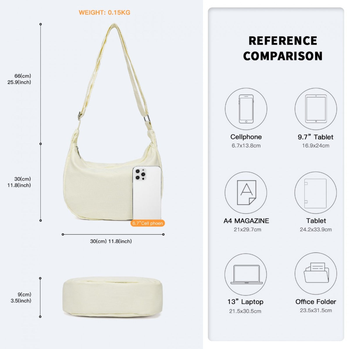 Kono Water-resistant Portable Crescent Shoulder Cross Body Bag