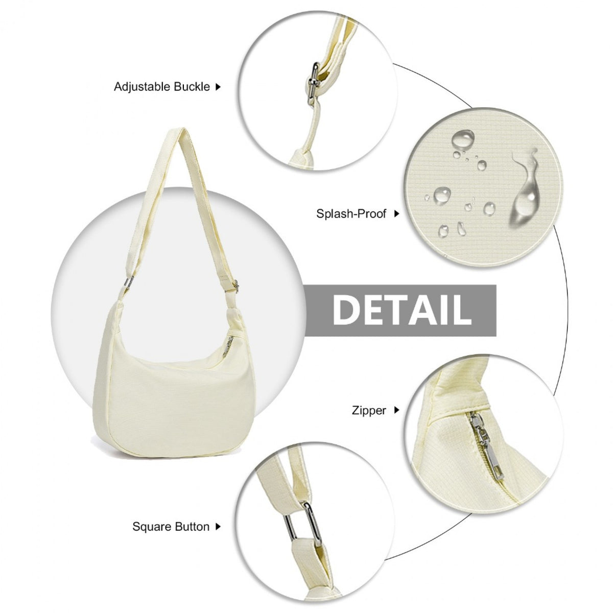 Kono Water-resistant Portable Crescent Shoulder Cross Body Bag