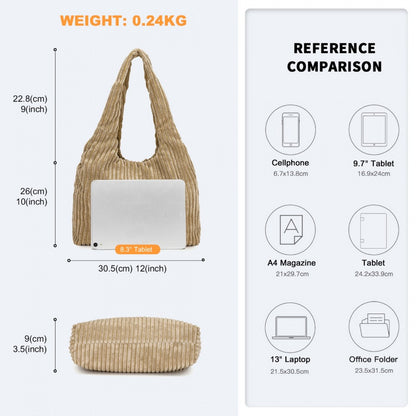 Miss Lulu Reversible Corduroy Shoulder Bag with Spacious Interior