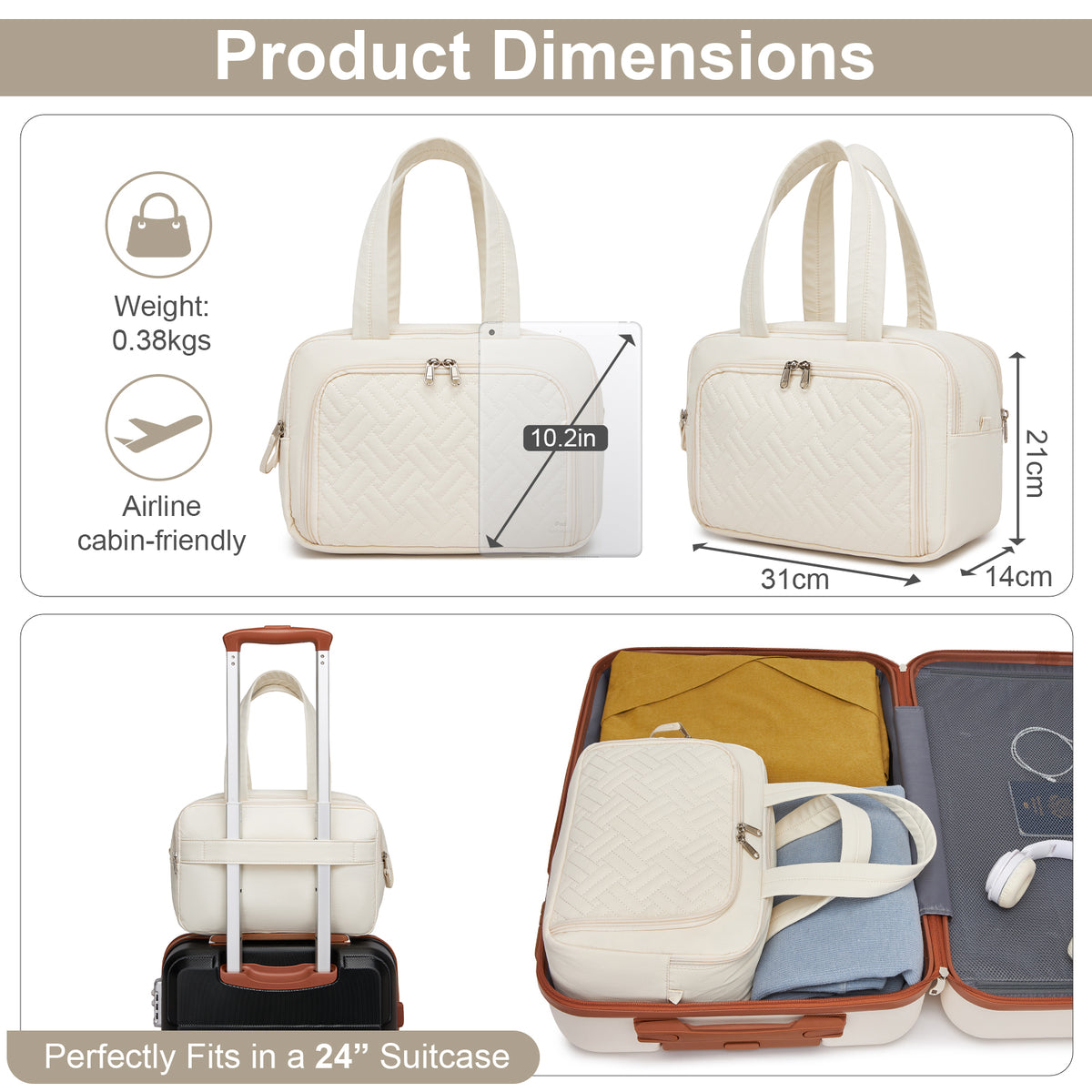 Kono Travel Quilted Toiletry Bag– Water-Resistant, Wet/Dry Pocket
