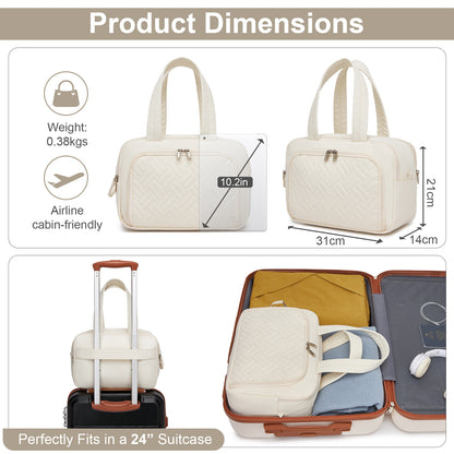 Kono Travel Quilted Toiletry Bag– Water-Resistant, Wet/Dry Pocket