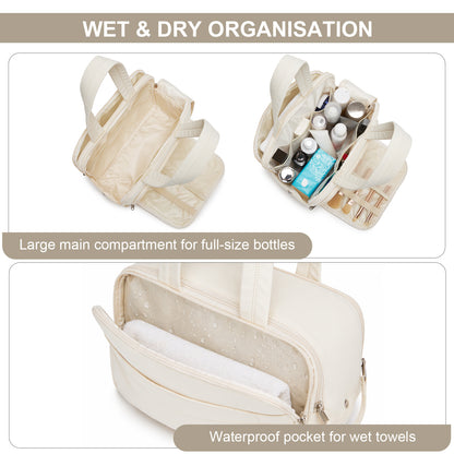 Kono Travel Quilted Toiletry Bag– Water-Resistant, Wet/Dry Pocket