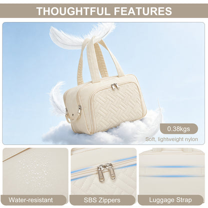 Kono Travel Quilted Toiletry Bag– Water-Resistant, Wet/Dry Pocket