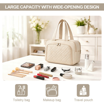 Kono Travel Quilted Toiletry Bag– Water-Resistant, Wet/Dry Pocket