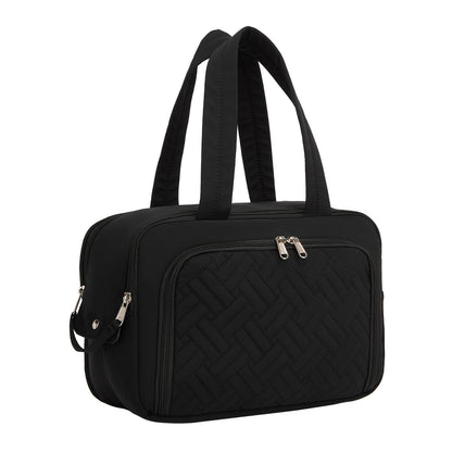 Kono Travel Quilted Toiletry Bag– Water-Resistant, Wet/Dry Pocket