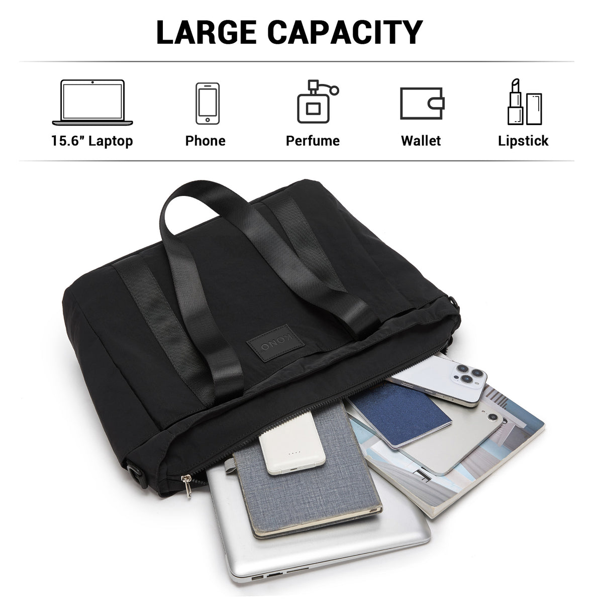 Kono Comfortable and Easy-Carry Large-Capacity Travel Tote with Laptop Sleeve