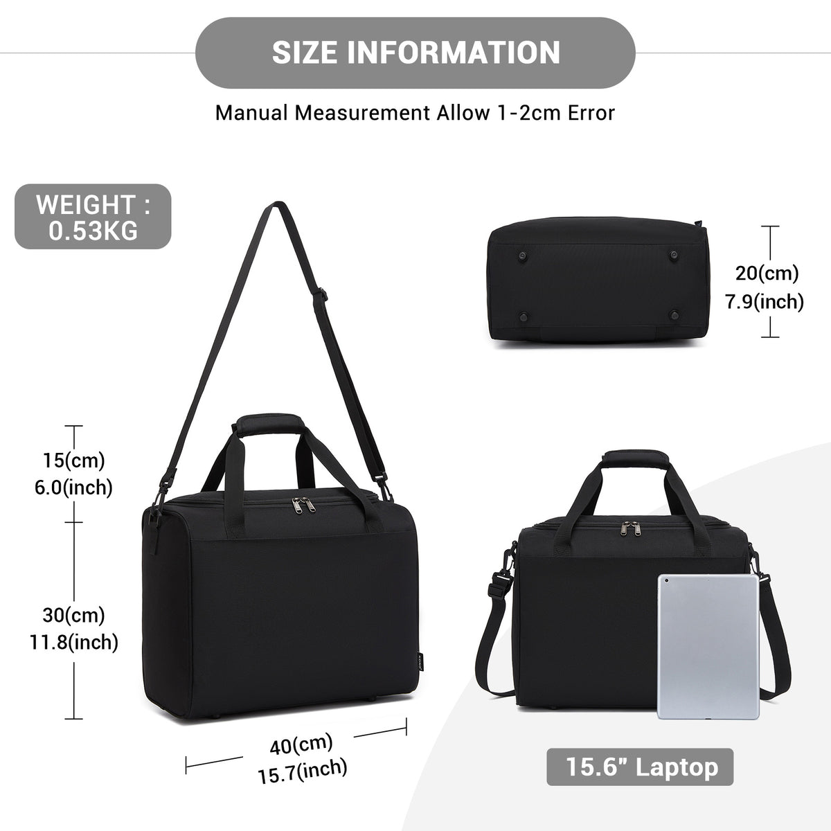 Kono Spacious Airline-Approved Cabin Travel Duffel (40×30×20 cm)- Roomy