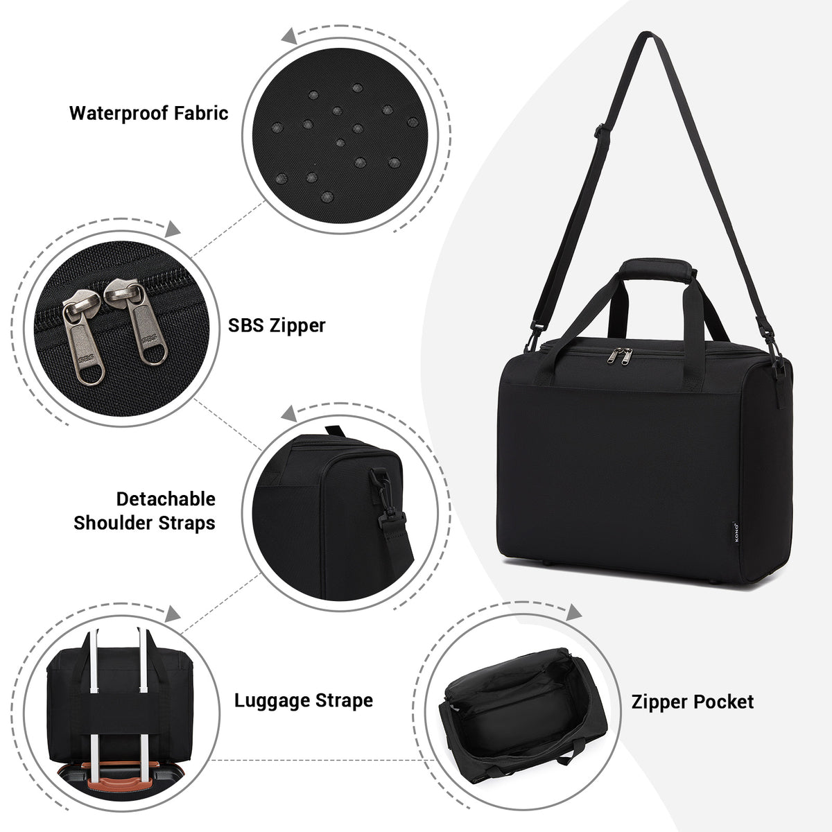 Kono Spacious Airline-Approved Cabin Travel Duffel (40×30×20 cm)- Roomy
