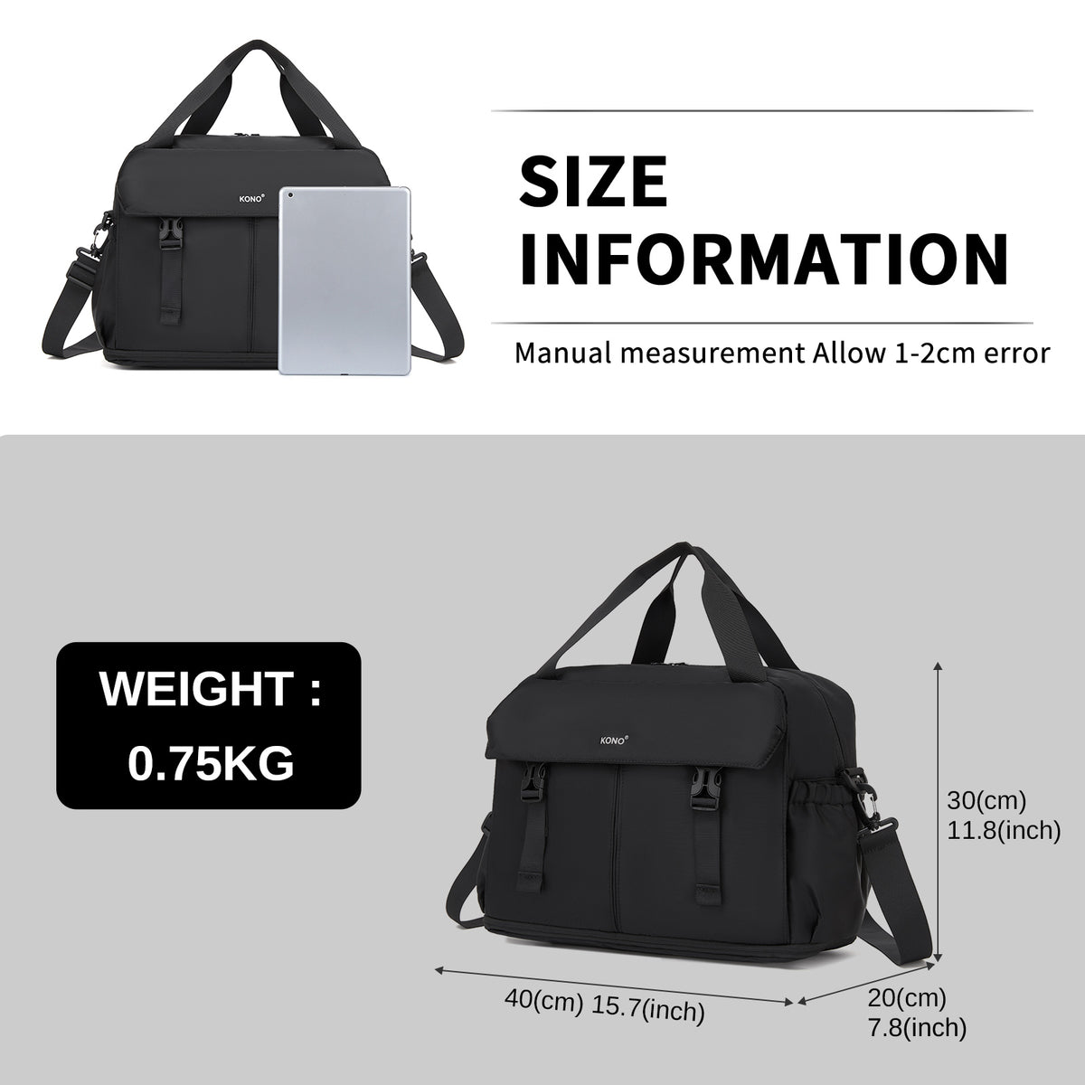 Kono Expandable Cabin Travel Bag 40×30×20cm- Large Capacity, Water-Resistant