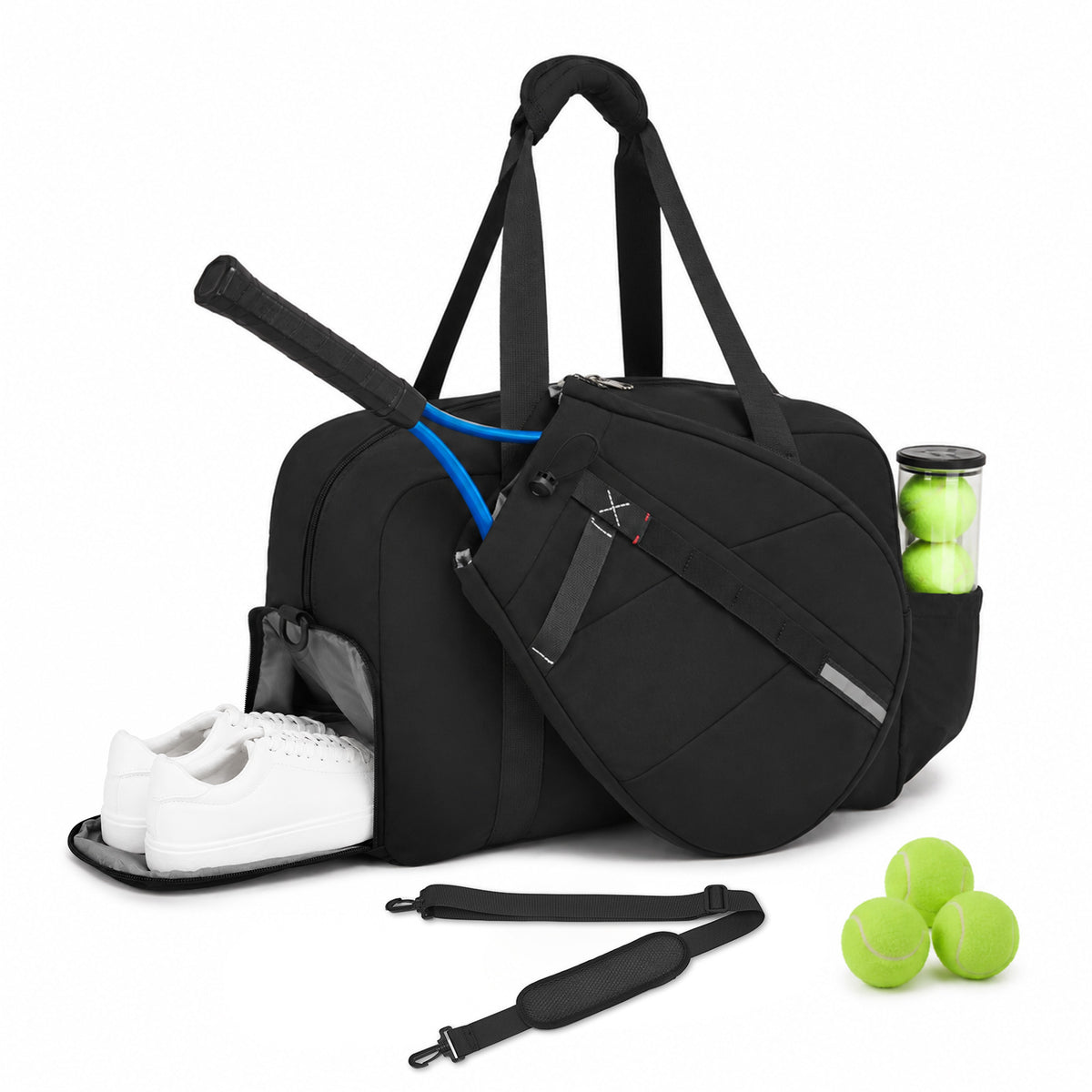 Kono 25L Unisex Modular Tennis Travel Bag, Water Repellent Nylon Gym Bag