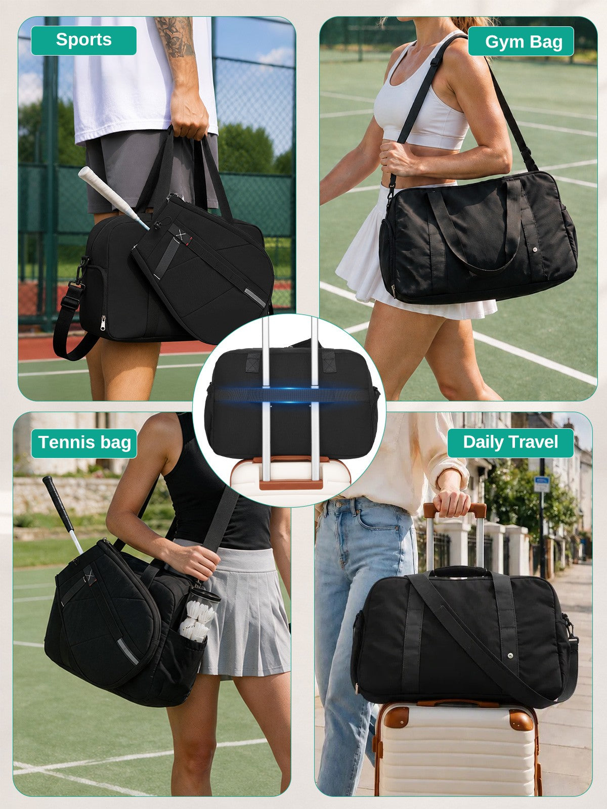 Kono 25L Unisex Modular Tennis Travel Bag, Water Repellent Nylon Gym Bag