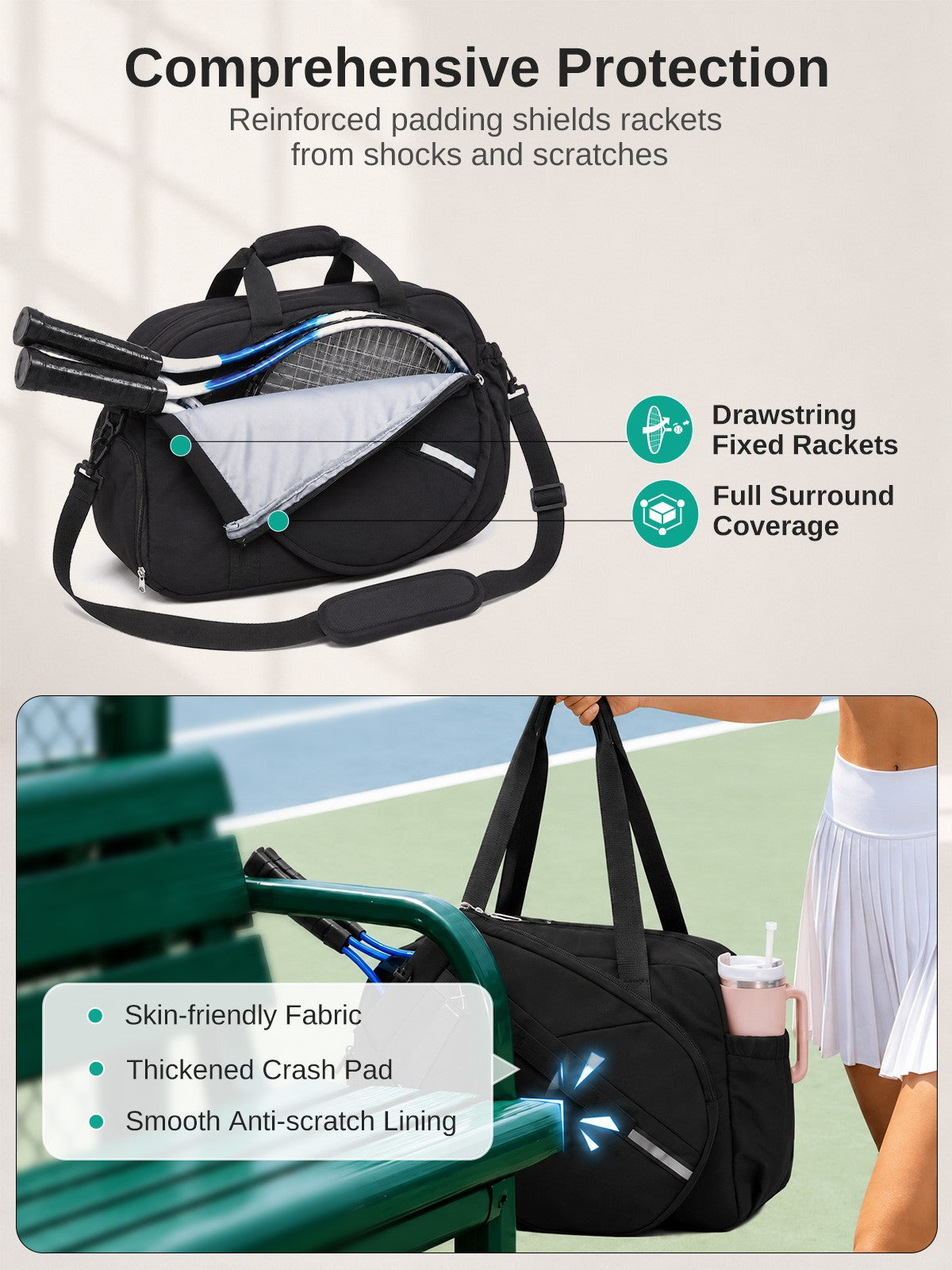 Kono 25L Unisex Modular Tennis Travel Bag, Water Repellent Nylon Gym Bag