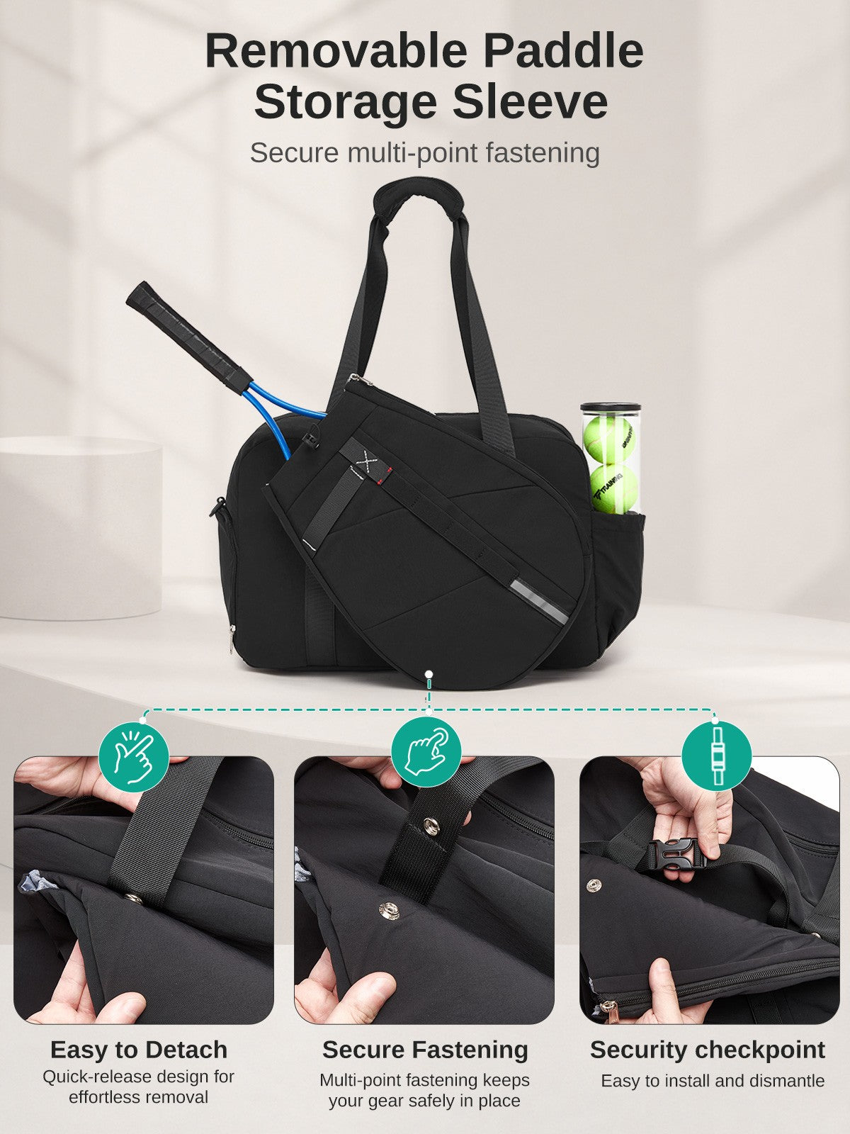 Kono 25L Unisex Modular Tennis Travel Bag, Water Repellent Nylon Gym Bag