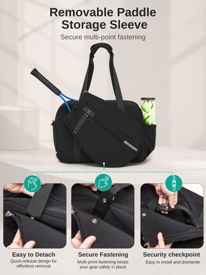 Kono 25L Unisex Modular Tennis Travel Bag, Water Repellent Nylon Gym Bag