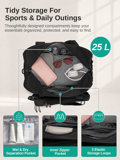Kono 25L Unisex Modular Tennis Travel Bag, Water Repellent Nylon Gym Bag