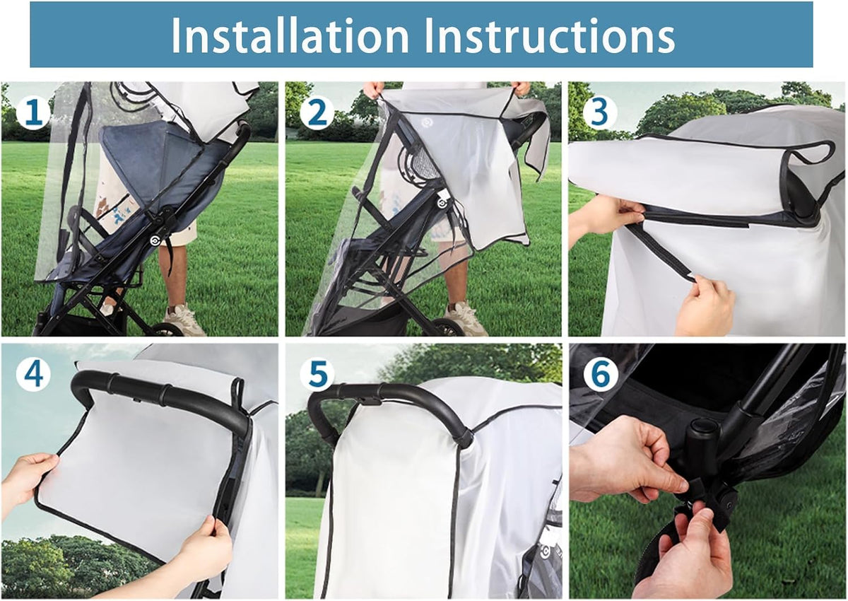 Universal Rain Cover for Pushchair, Pram Rain Cover for Stroller Buggy, Baby Travel Weather Shield with Two-Way Zipper Open on Front, All Seasons Rain Wind Snow Winter Protection