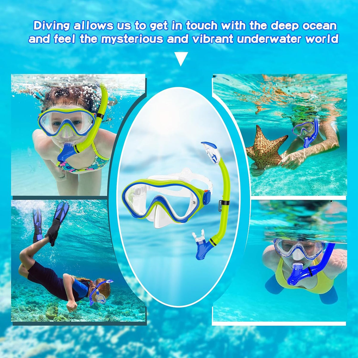 Snorkeling Gear for Kids with Foldable Silicone Full Dry Snorkel, Kids Snorkel Set anti Leak Youth Junior Snorkeling Package Diving Mask Soft Tube with Mesh Bag Swimming Goggles