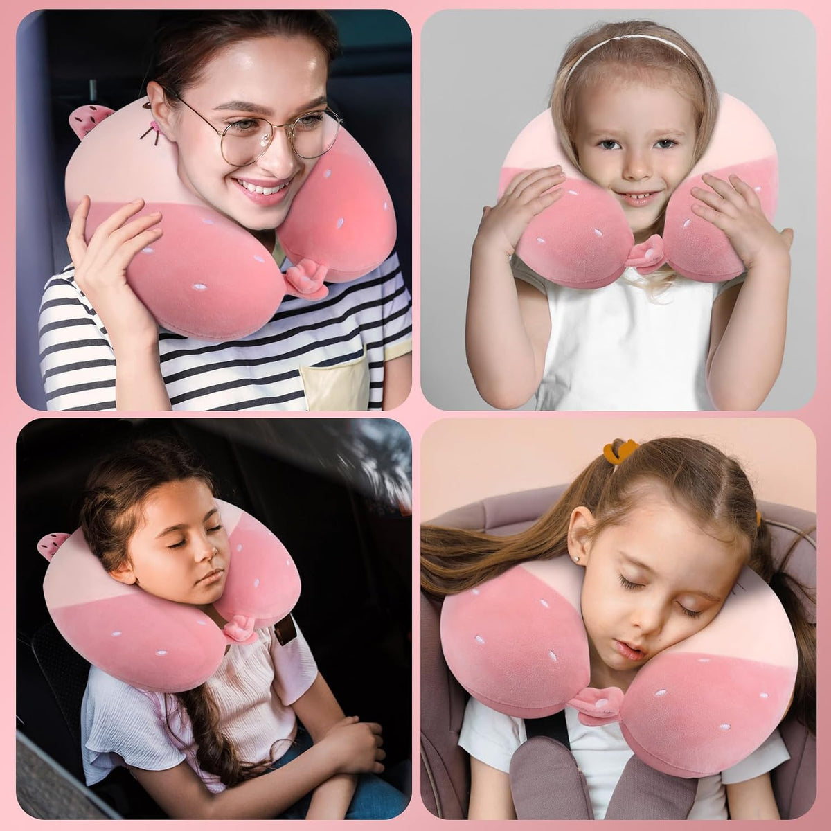 Neck Pillow for Travel, Pink Cute Memory Foam Kids Travel Pillow