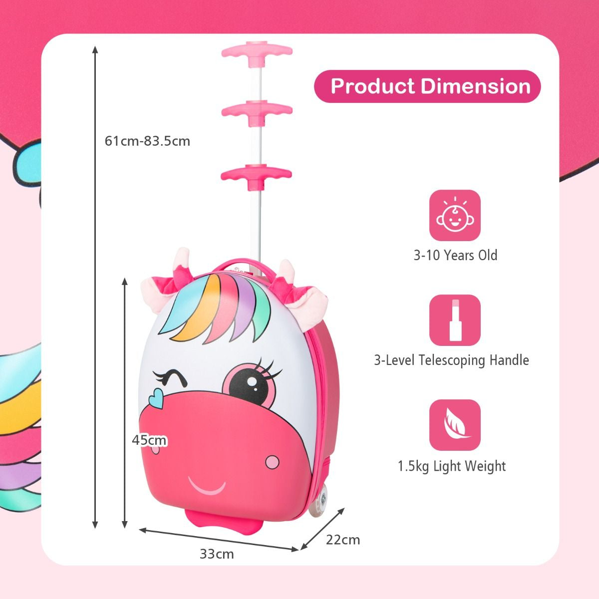 Kids Luggage with Light-Up Wheels and Telescopic Handle