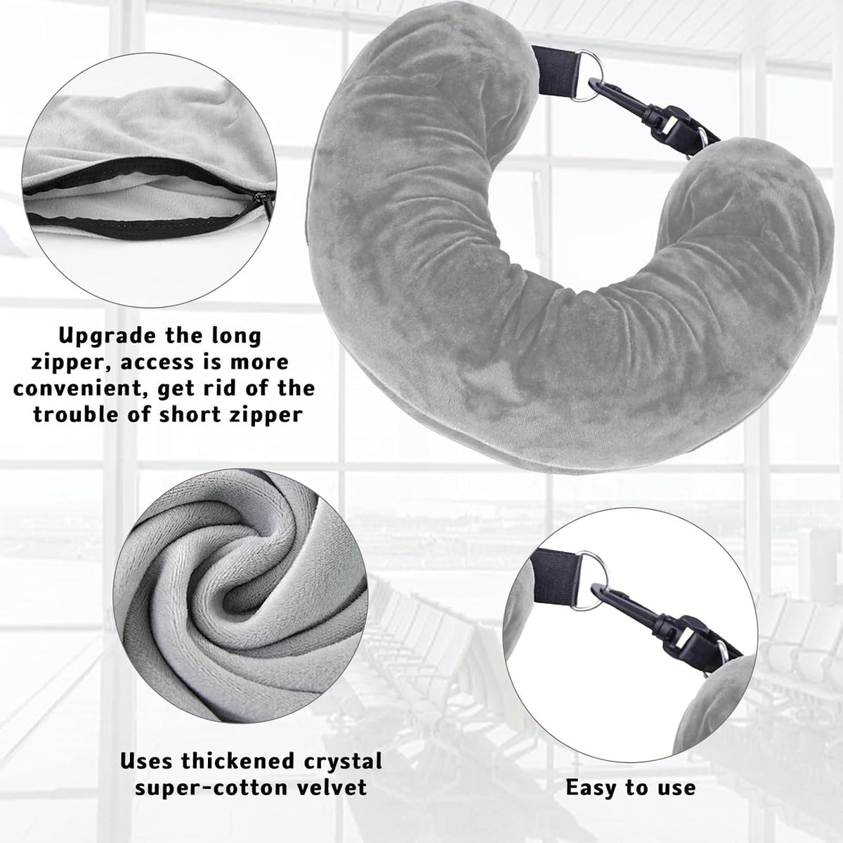 Stuffable Neck Pillow for Travel, Travel Pillow Stuffable with Clothes, Travel Neck Pillows with Adjustable Straps for Essentials Extra Luggage(Grey)