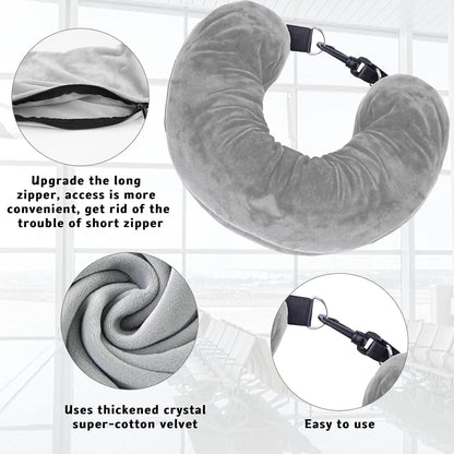 Stuffable Neck Pillow for Travel, Travel Pillow Stuffable with Clothes, Travel Neck Pillows with Adjustable Straps for Essentials Extra Luggage(Grey)