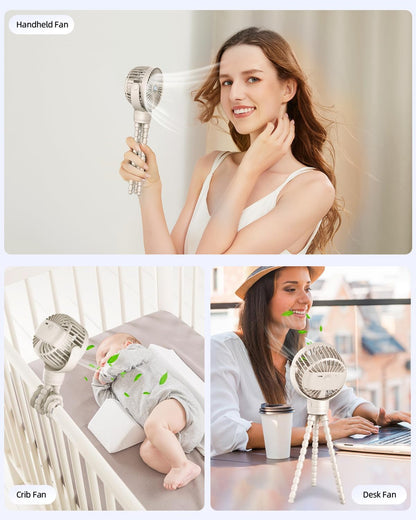 Portable Pram Fan, Small Rechargeable Clip on Fan with Digital Display