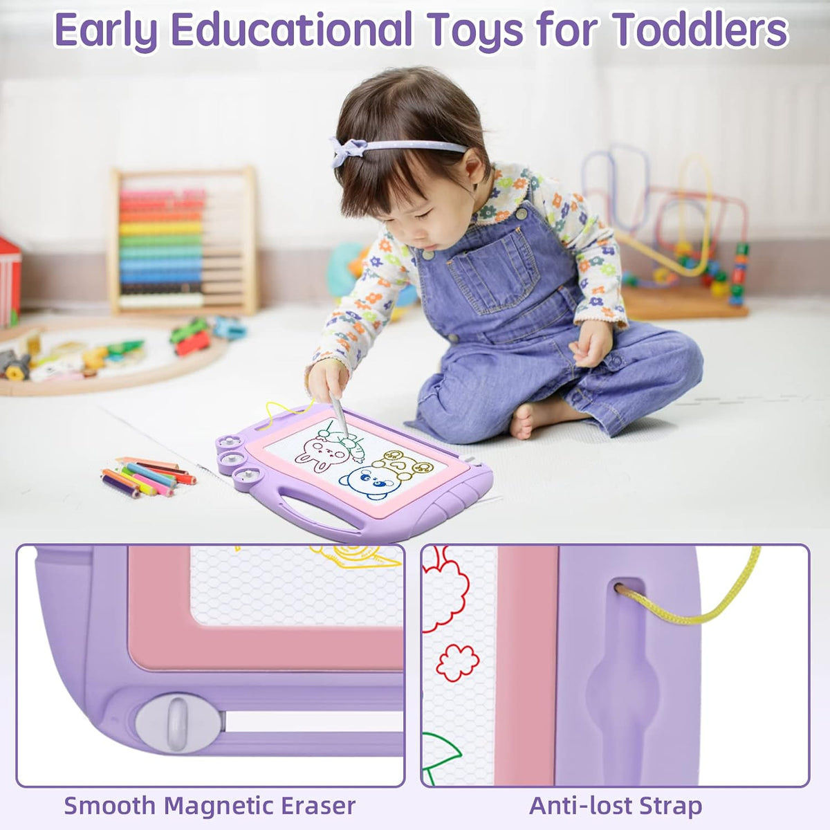 Magnetic Drawing Board Travel Size, Erasable Doodle Sketching Writing Board Pad Travel Games for Kids in Car, Early Education Learning Skill Development Toys for Girls Age 3 4 5 Year Old