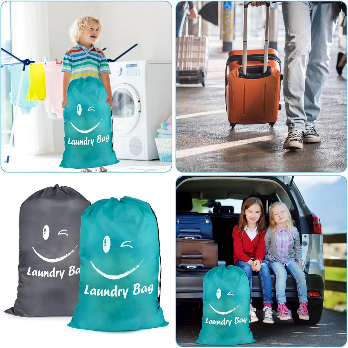 2 PCS Travel Laundry Bags, 24" X 36" Portable Large Laundry Bag (Grey,Blue)