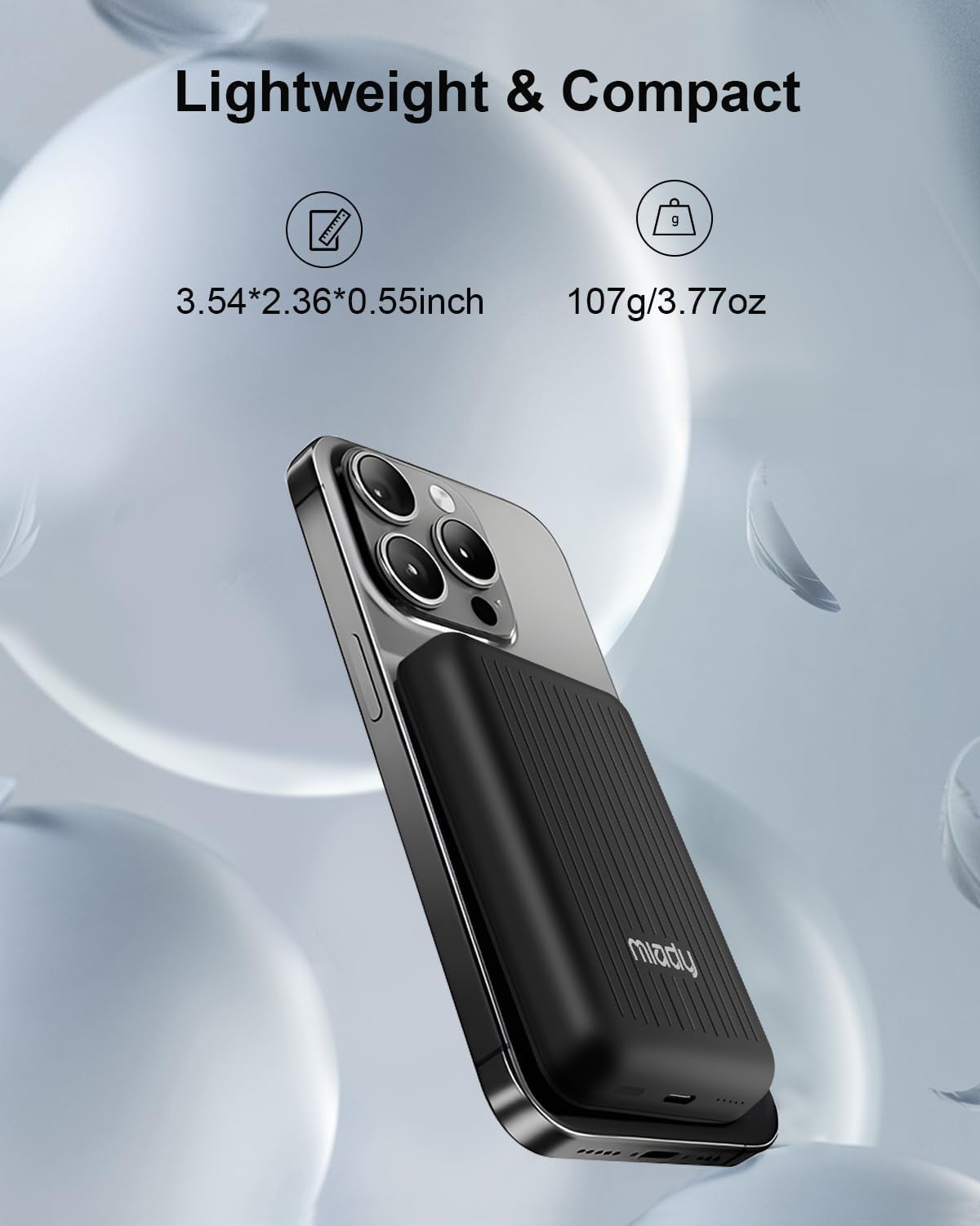 for Magsafe Power Bank, 5000Mah Magnetic Slim Portable Charger