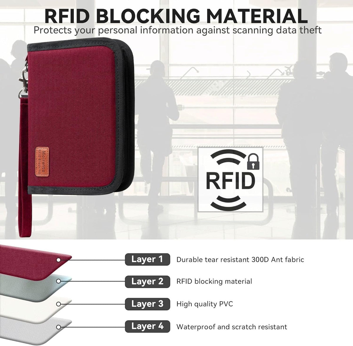 RFID Passport Holder Travel Wallet for 2 - A5 Zip Purse, Red