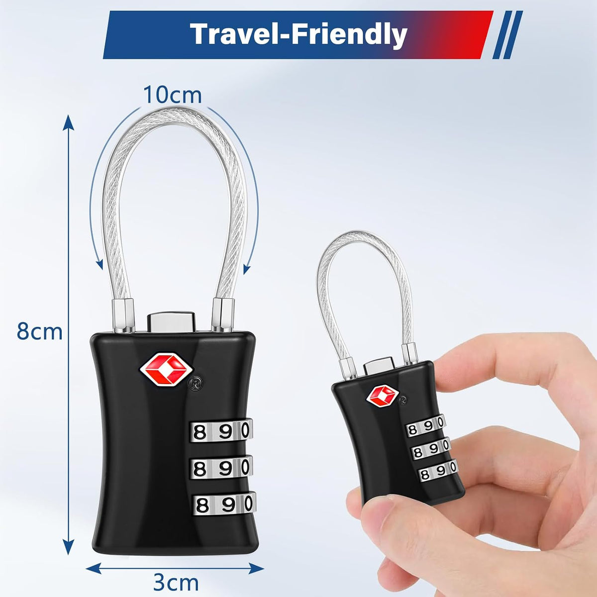 TSA Luggage Lock 2 Pack, 3 Digit Combination, Black