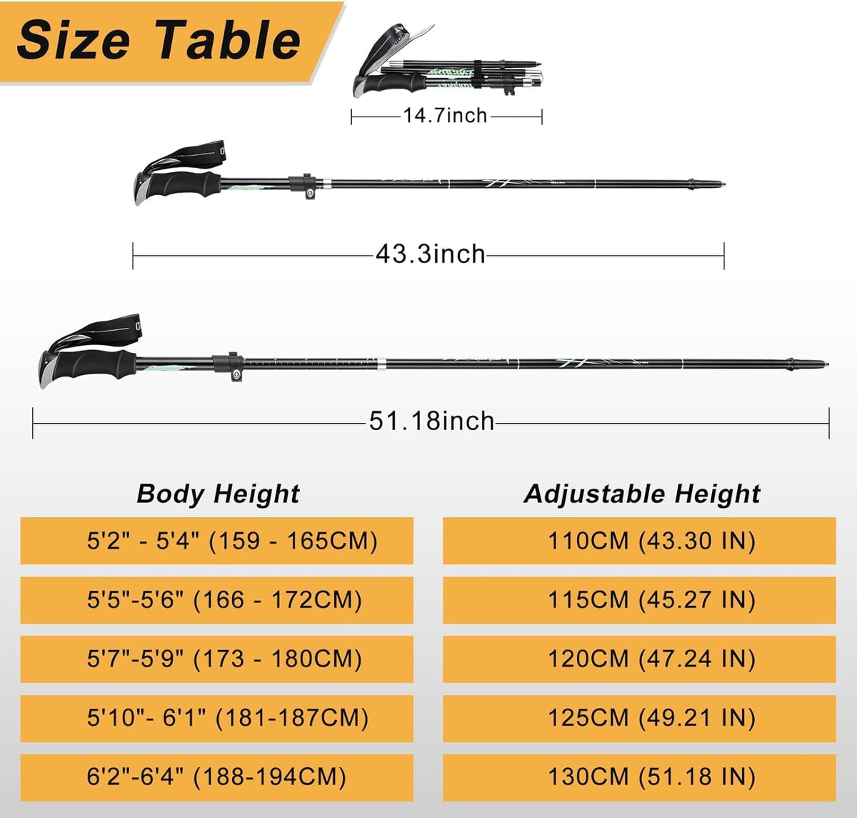 Trekking Pole, Collapsible Walking Hiking Stick for Men Women, Ultralight Aluminum Ski Pole with EVA Grip
