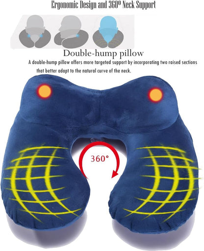Inflatable Travel Pillow for Airplane Inflatable Neck Pillow for Traveling, Compact Ergonomic Neck Pillow Kits with Ear Plug and Eye Mask, Sleeping Rest Cushion for Airplane, Car, and Train (Blue)