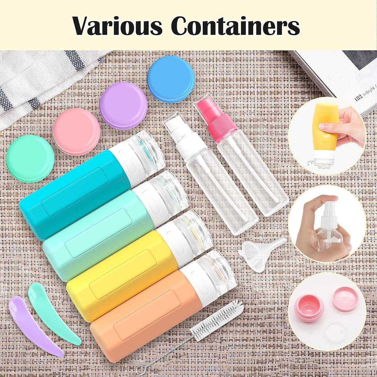 17PCS Travel Bottles for Toiletries, Colorful, 100Ml