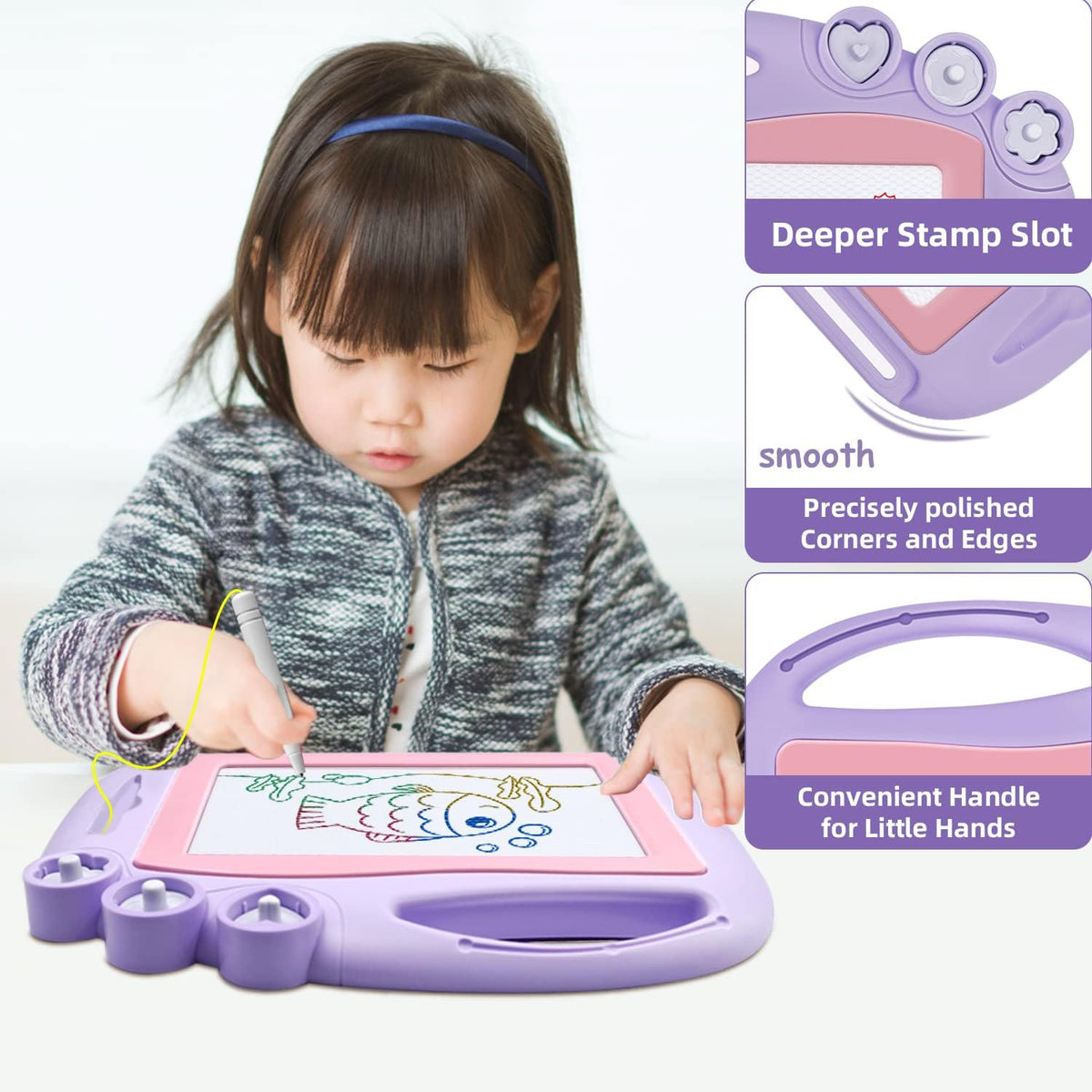Magnetic Drawing Board Travel Size, Erasable Doodle Sketching Writing Board Pad Travel Games for Kids in Car, Early Education Learning Skill Development Toys for Girls Age 3 4 5 Year Old