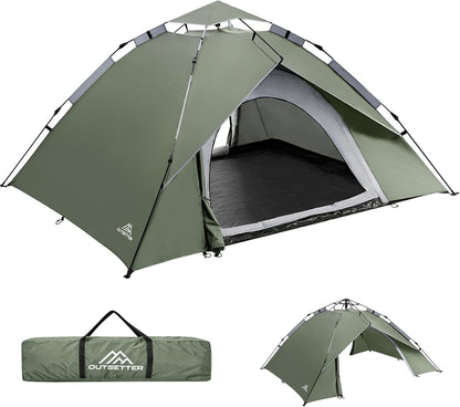 Camping Tent Pop Up, 3-4 Man Automatic Instant Tent Ultralight Dome Tent 4 Seasons, 2 in 1 Double Layers with Removable Outer & Carry Bag for Camping Hiking