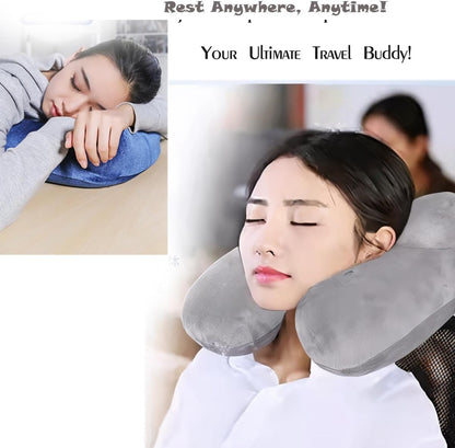 Inflatable Travel Pillow for Airplane Inflatable Neck Pillow for Traveling, Compact Ergonomic Neck Pillow Kits with Ear Plug and Eye Mask, Sleeping Rest Cushion for Airplane, Car, and Train (Blue)