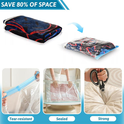Small Vacuum Storage Bags, 6 Pack Space Saver Bags, Roll-Up Compression Zipper Sealer Bags, Reusable Travel Vacuum Bags for Clothes - 35×50Cm (No Pump Included)