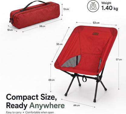 Folding Camping Chair, Pack of 1 - Compact & Lightweight Outdoor Chair for Adults, Comfortable Sitting, Ideal for Garden, Beach, Picnic, and Adventures (Red)