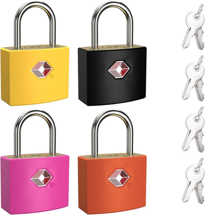 TSA Luggage Locks with Keys, [4 Packs][8 Keys]  Key Travel Locks, Suitcase Padlock for Luggage, Keyed Luggage Locks Brass for Gym Lockers, Laptop Bags,Travel Suitcases（Black