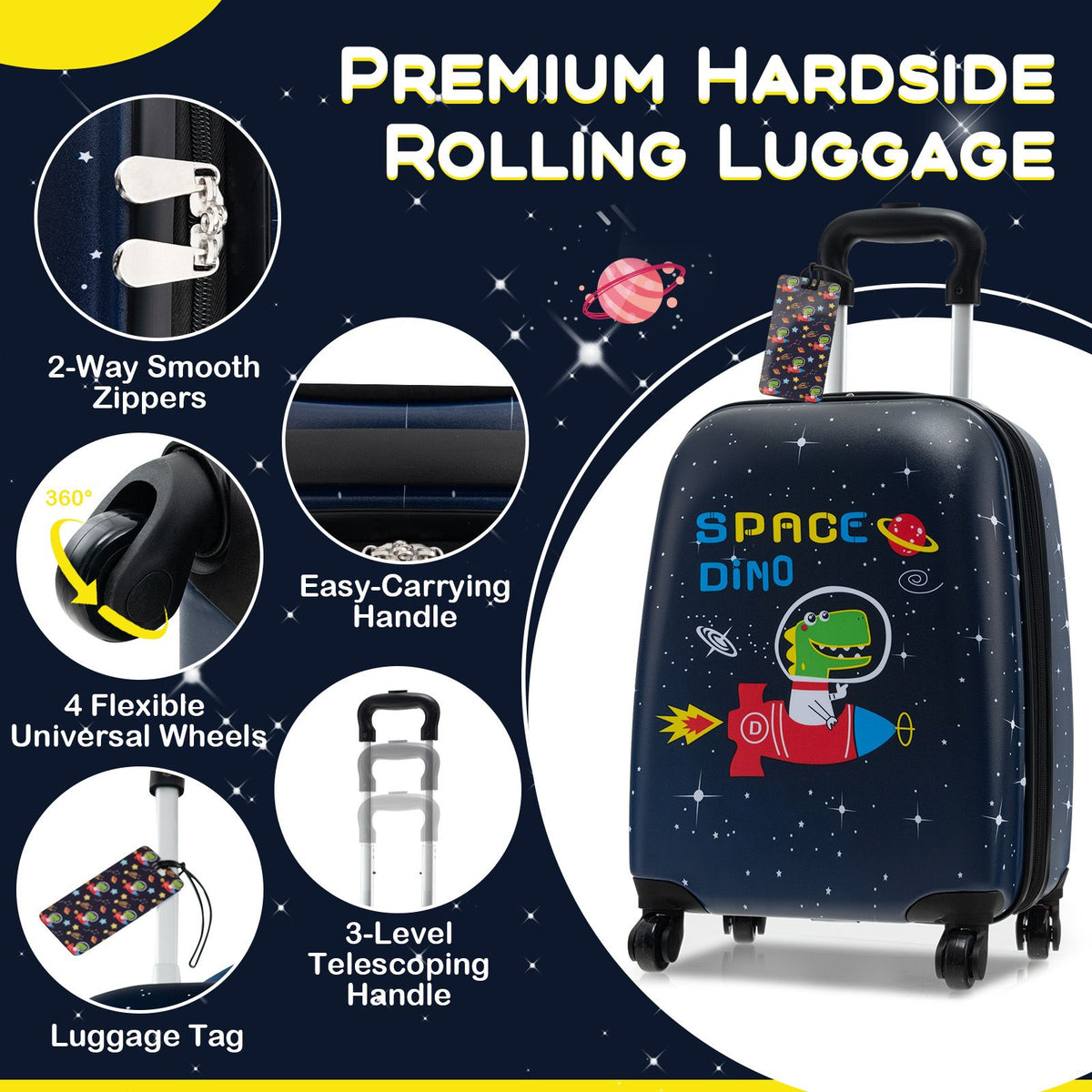 5 Piece Kids Luggage Set Carry-On Children Rolling Suitcase Set with Backpack