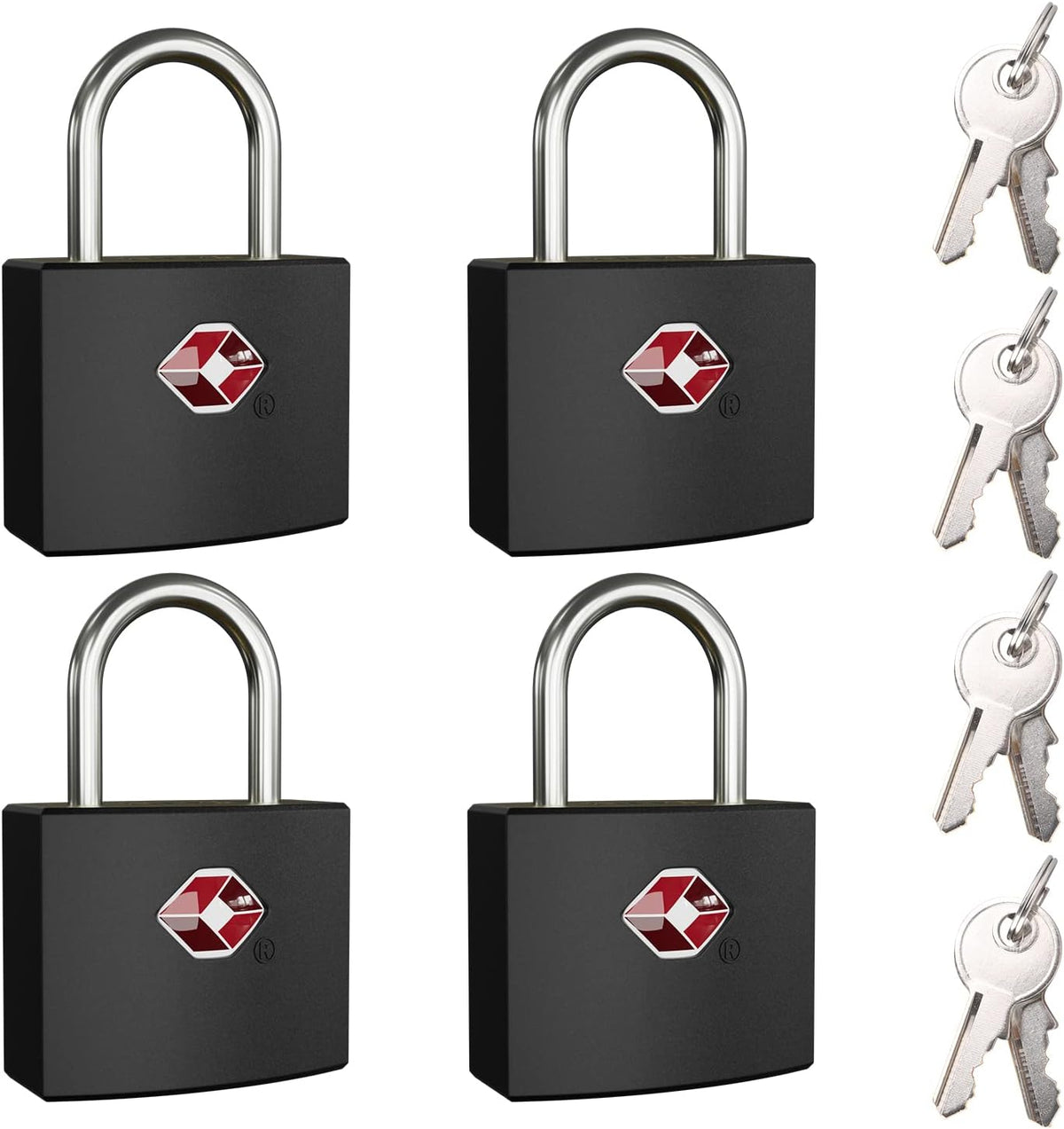 TSA Luggage Locks with Keys, [4 Packs][8 Keys]  Key Travel Locks, Suitcase Padlock for Luggage, Keyed Luggage Locks Brass for Gym Lockers, Laptop Bags,Travel Suitcases（Black